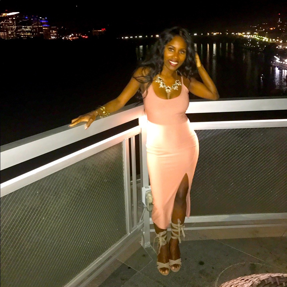 Nude Pink Bodycon Dress with High Slit